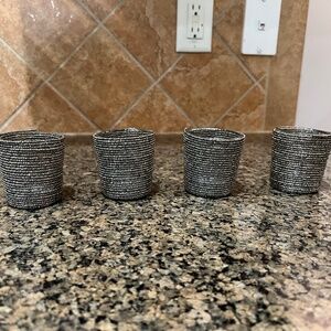 West Elm Dark Grey Beaded Votive Holders - Set of 4